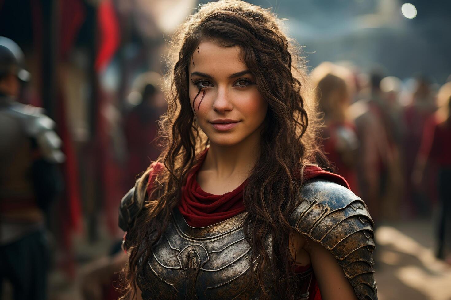 Fierce warrior woman in armor photo