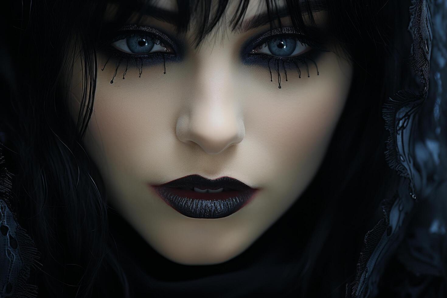 Dramatic gothic makeup and expression photo
