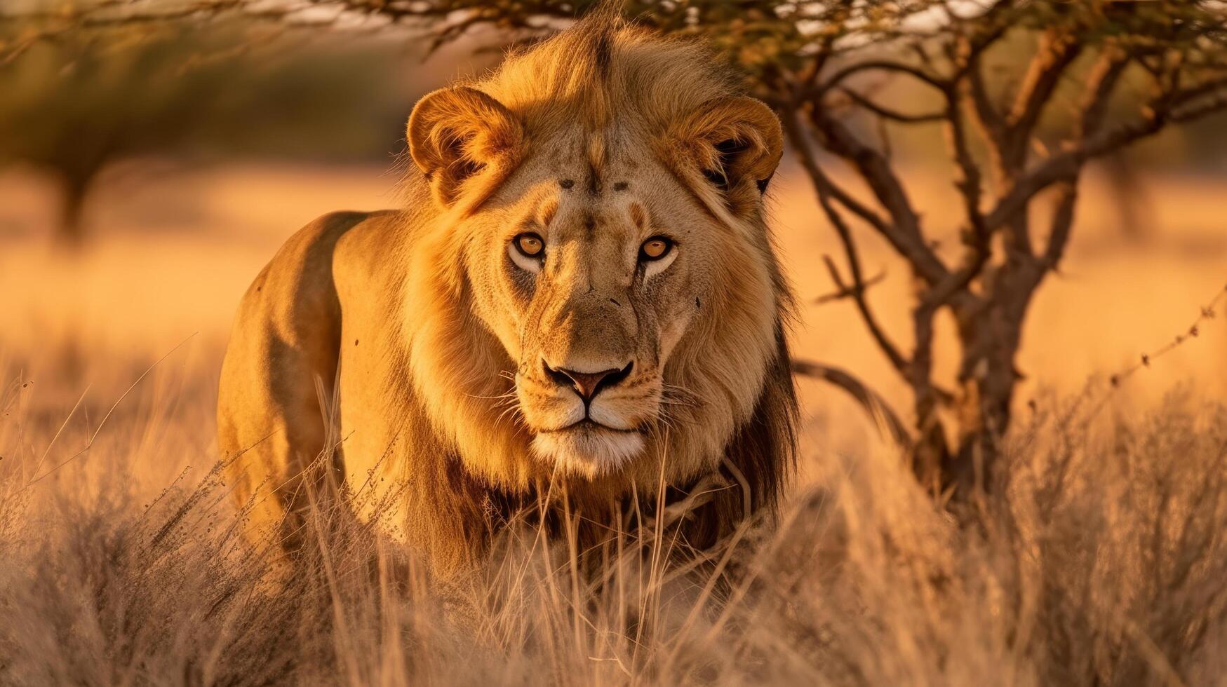 Majestic lion in golden savanna photo