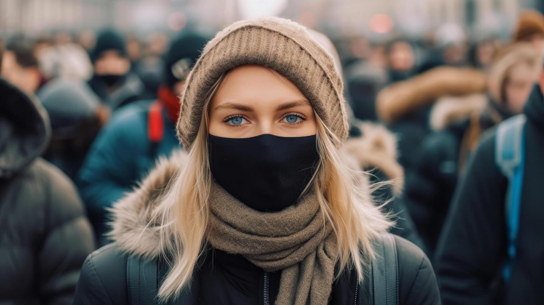 woman in winter clothing with face mask photo