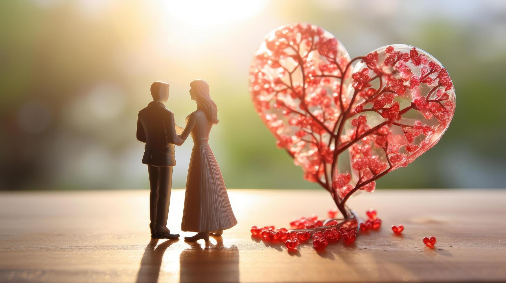 romantic couple standing in front of heart shaped tree photo