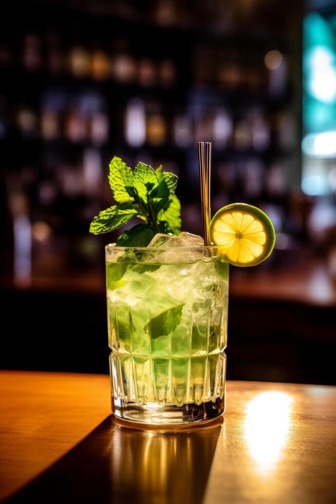 refreshing summer cocktail with mint and lemon photo