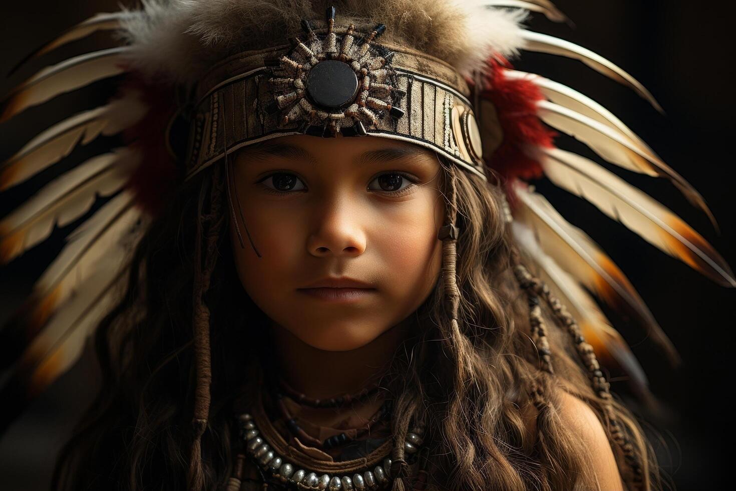 young indigenous child with traditional headpiece photo