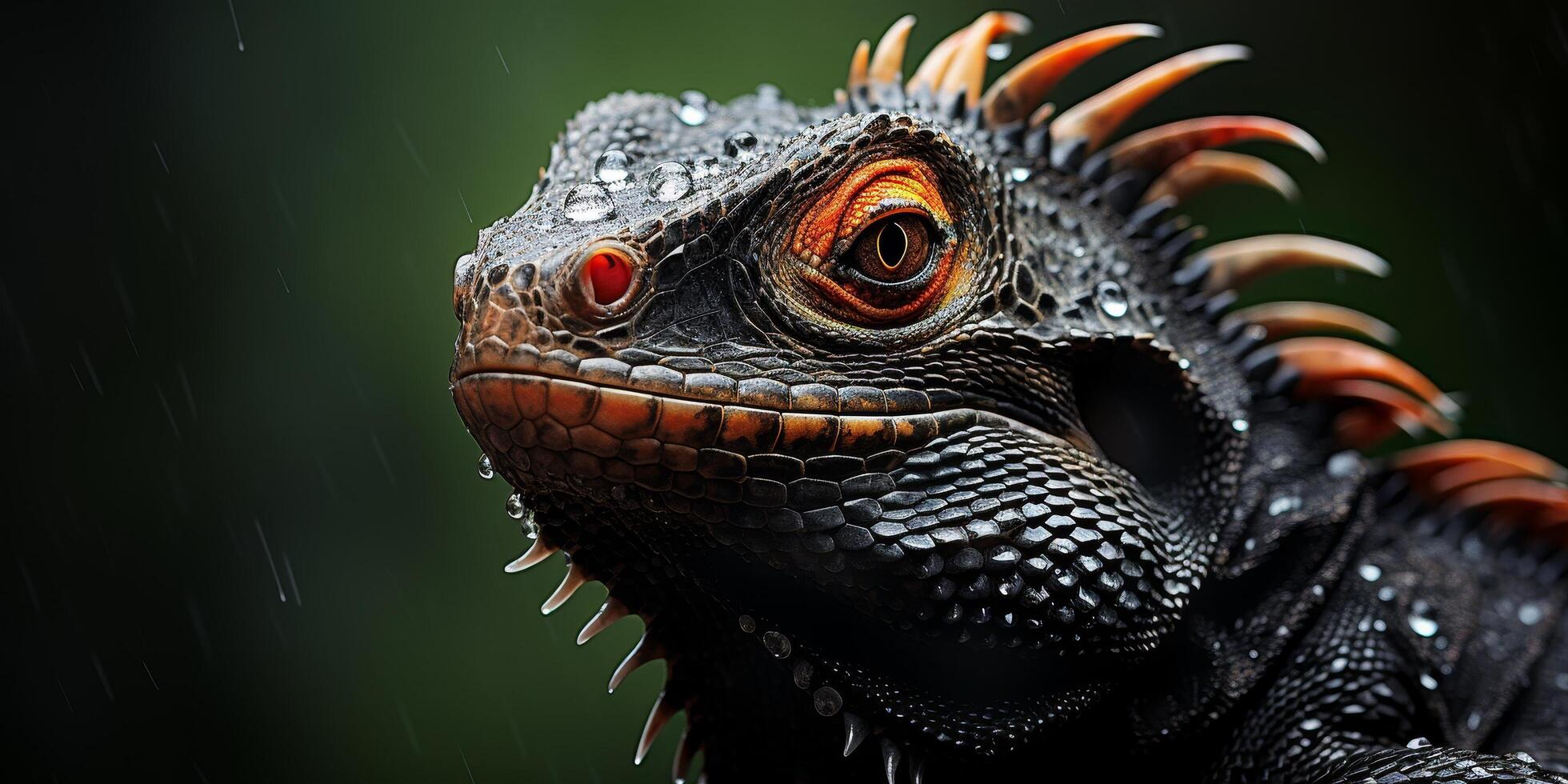 Closeup of a colorful iguana with intricate scales and vibrant eyes photo