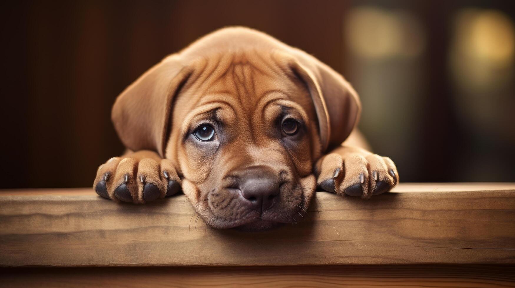 Sad puppy dog looking up with big eyes photo