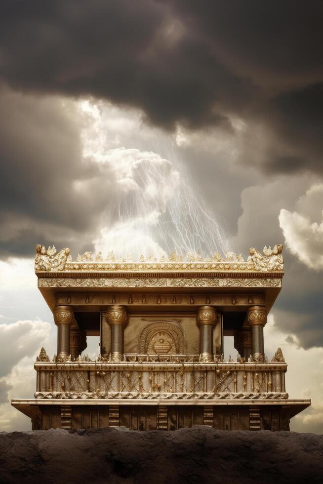 Dramatic stormy sky over ornate architectural structure photo