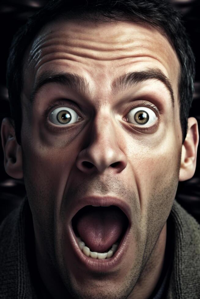 Shocked and surprised man with wide open eyes and mouth photo