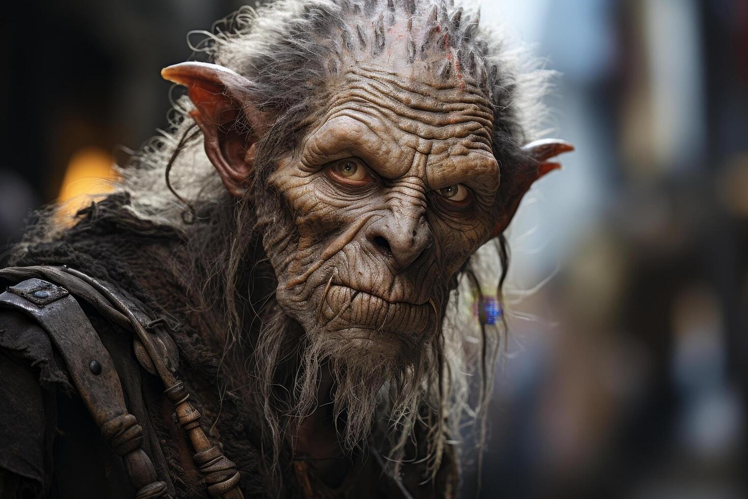 Weathered face of an elderly fantasy creature photo