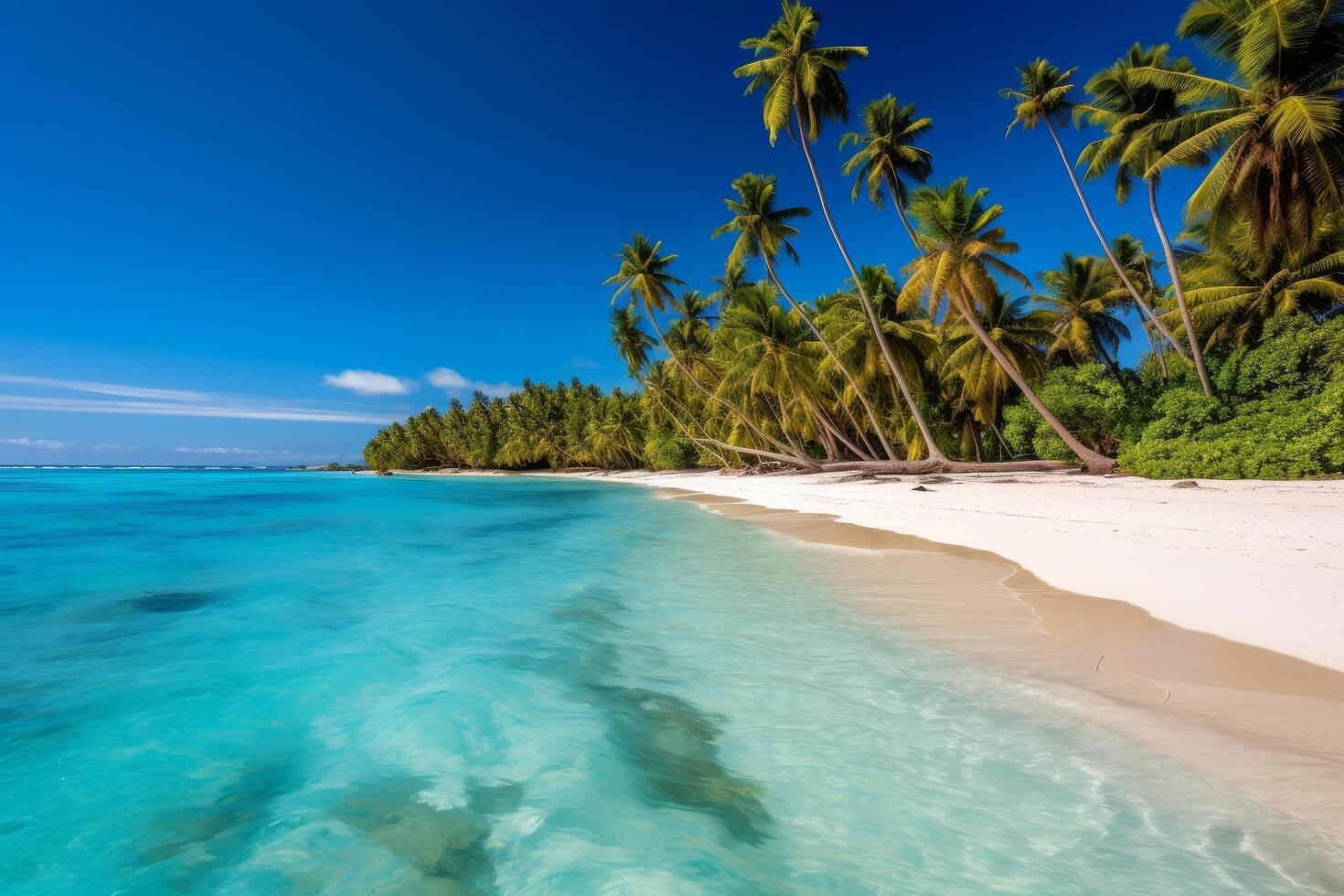Tropical beach with palm trees and turquoise waters photo