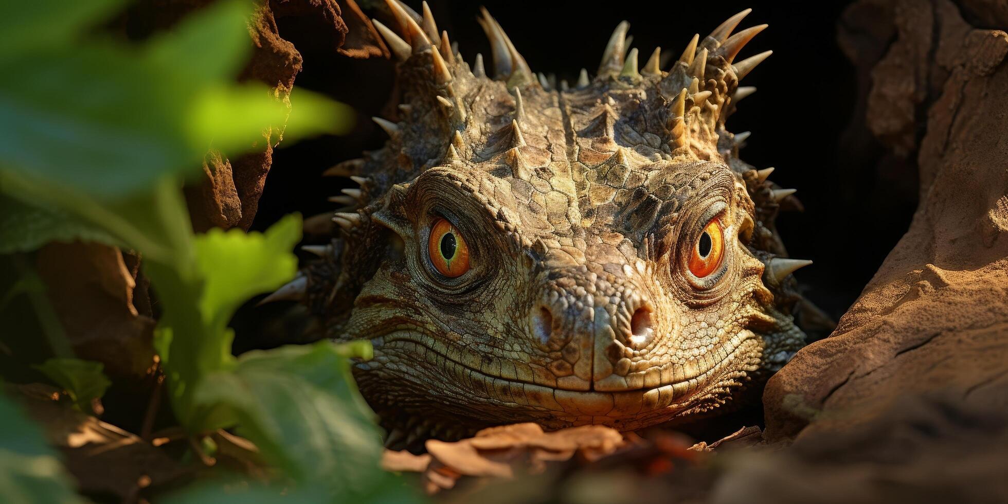 Close up of a spiny horned lizard in the wild photo