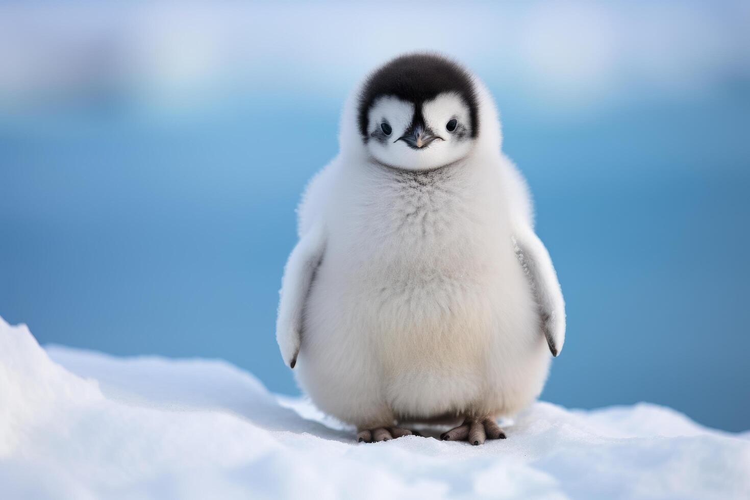 Adorable baby penguin in snowy landscape photo