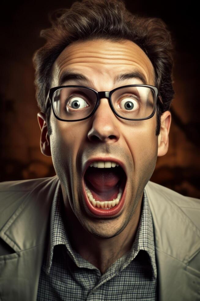 Surprised man with big eyes and open mouth photo