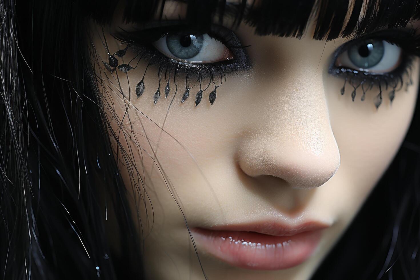 Dramatic makeup with dark tears photo