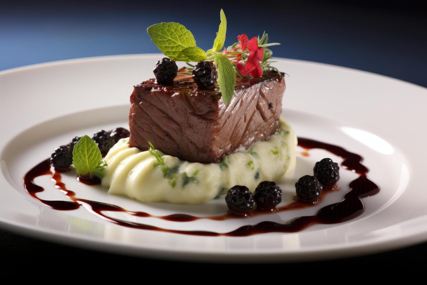 Gourmet chocolate dessert with berries and mint photo