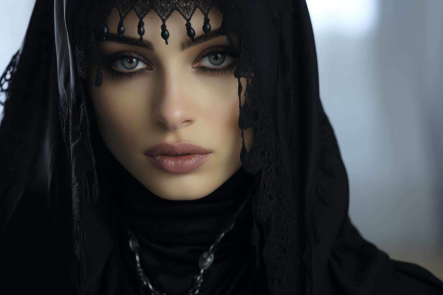 mysterious woman in black veil photo