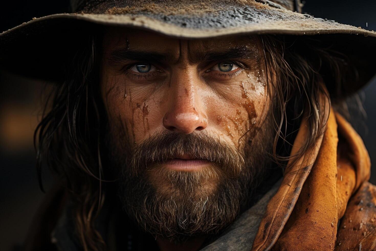 Rugged man with intense gaze photo
