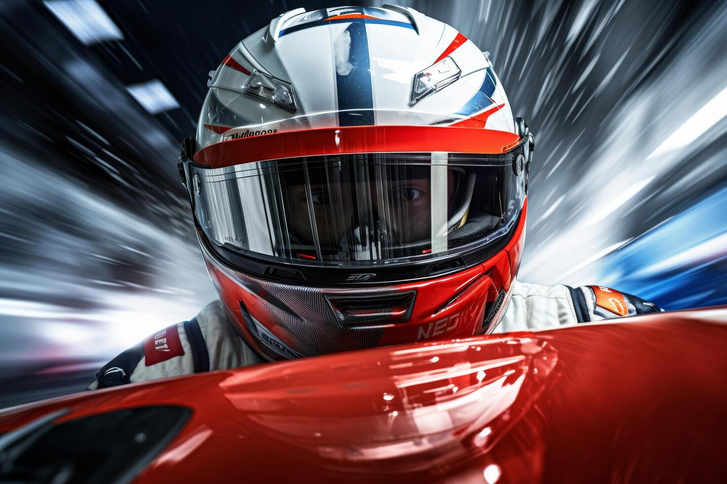 high speed racing helmet in motion photo