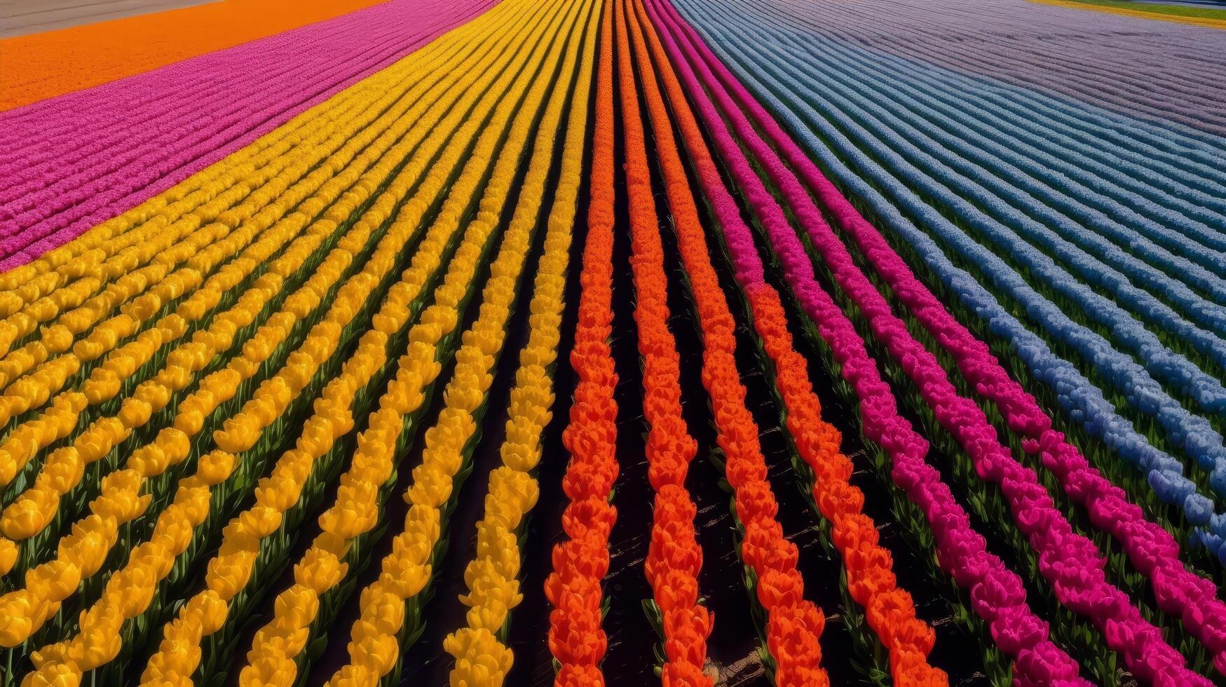 Vibrant tulip field in rainbow colors photo