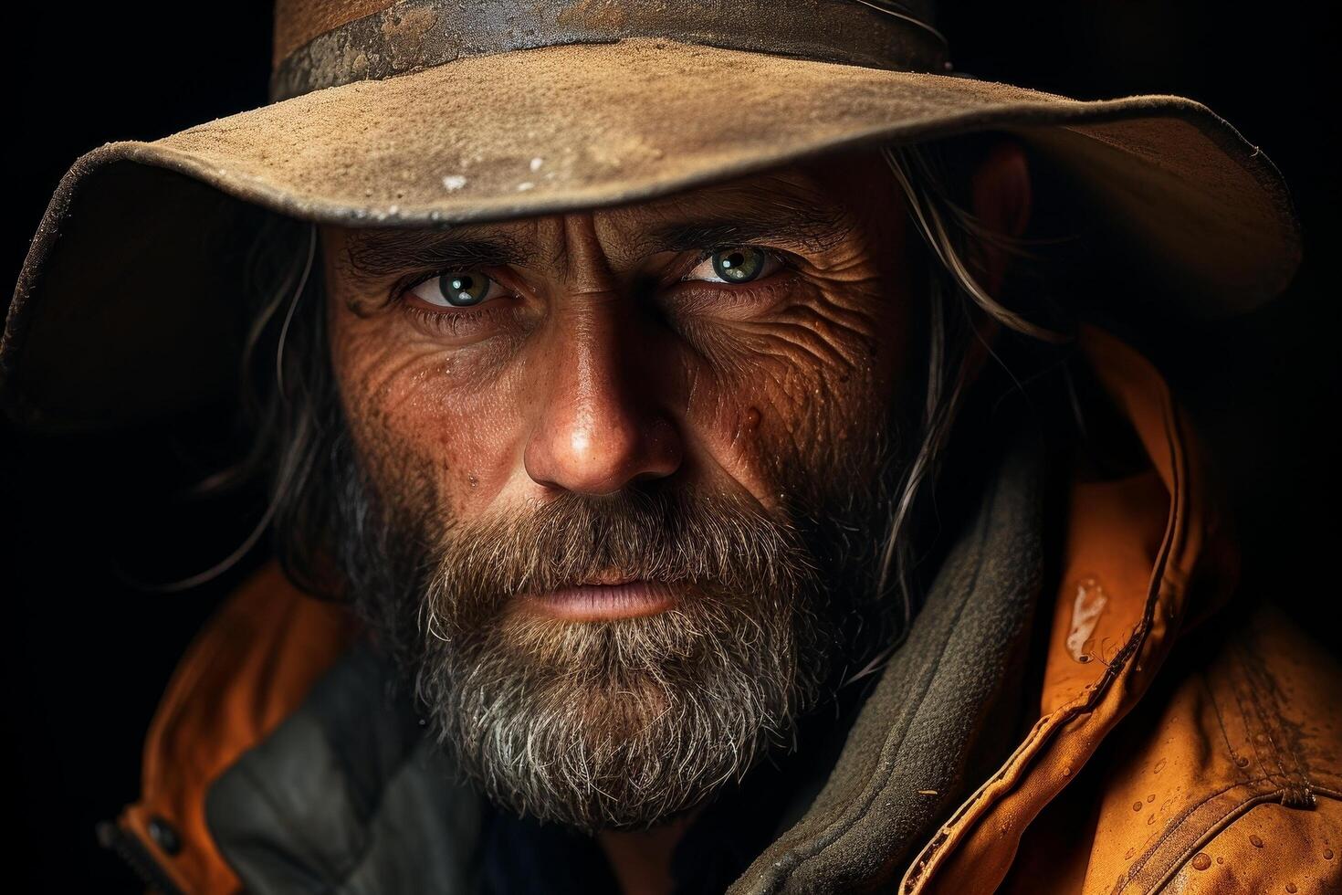 Rugged older man with weathered face and beard photo