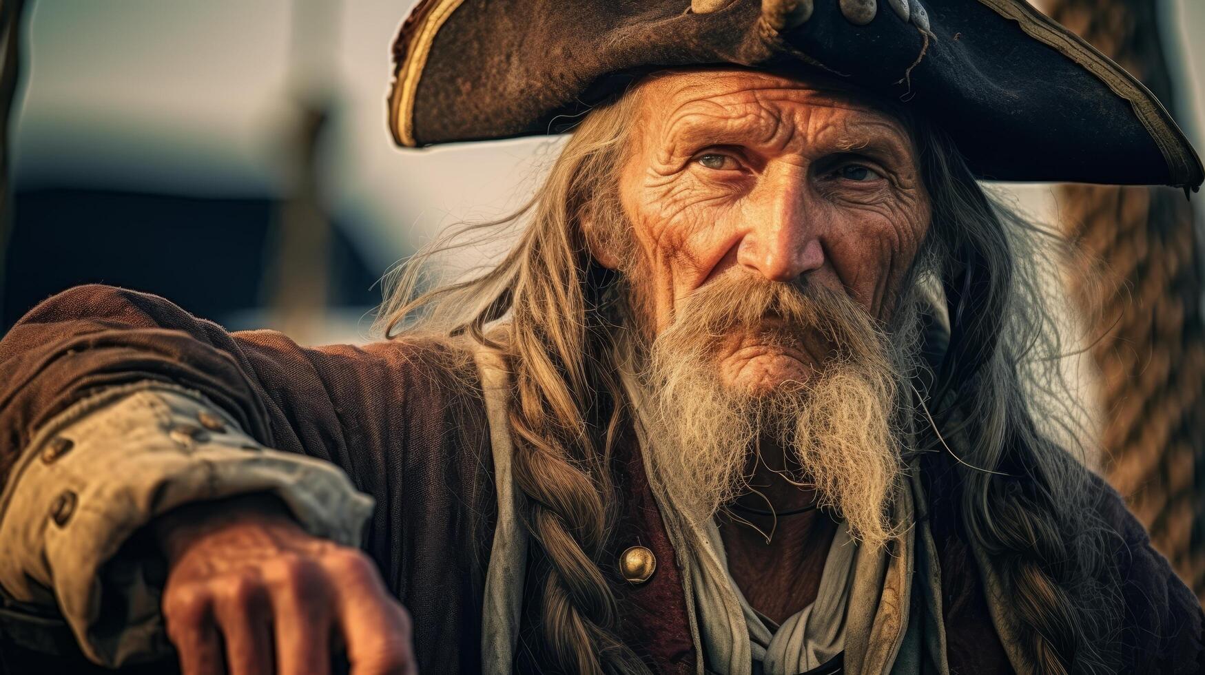 Weathered old man with long beard and hat photo