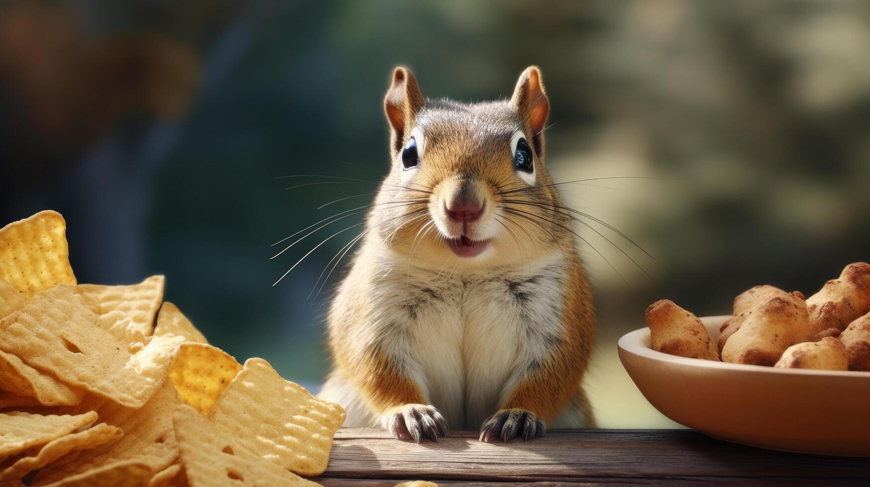 Cute squirrel with snacks photo