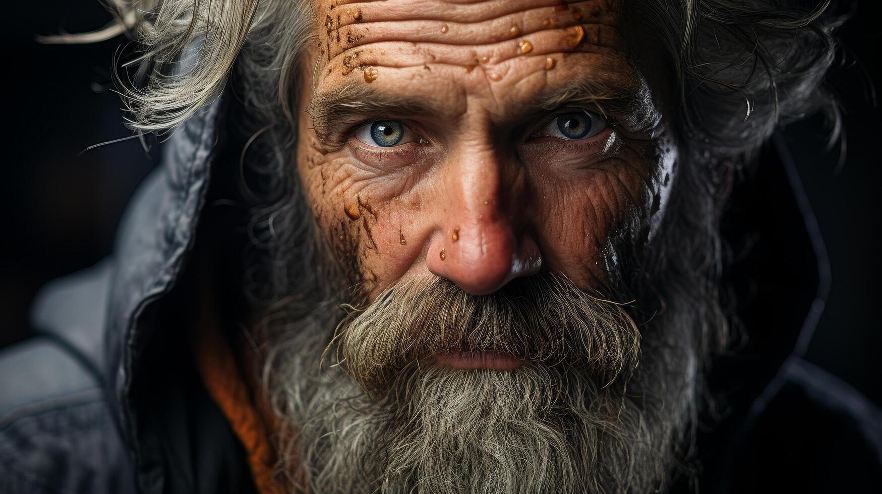 Rugged and weathered face of an elderly man photo