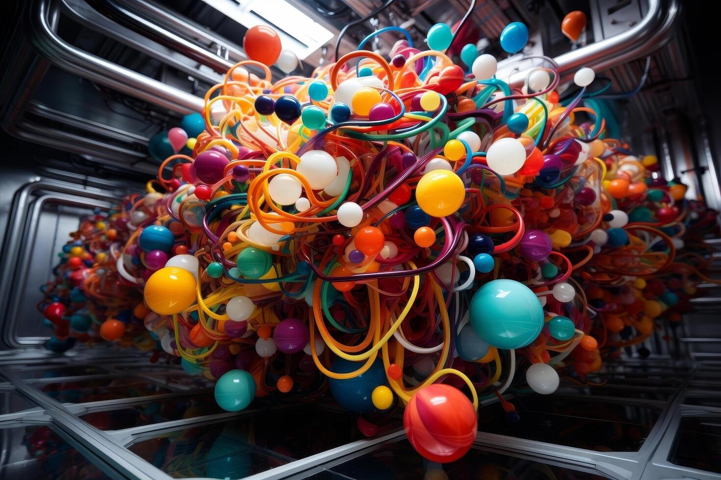 Colorful tangled wires and cables photo