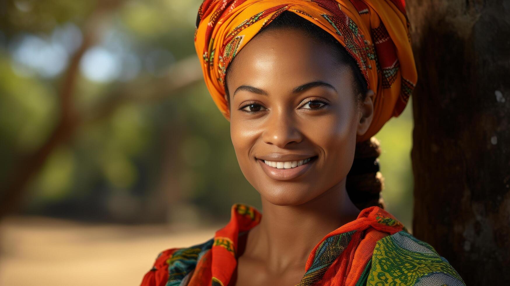Smiling woman in colorful traditional clothing photo