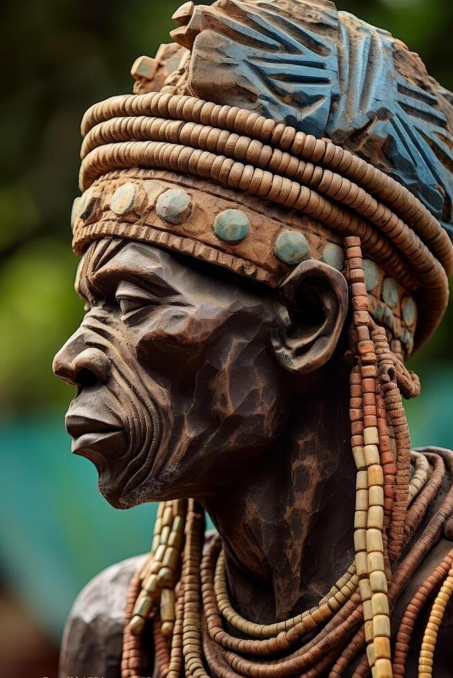 Intricate tribal mask with beads and patterns photo