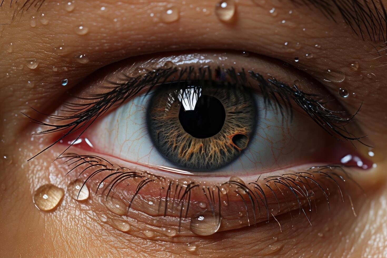 Close up of a human eye with water droplets photo