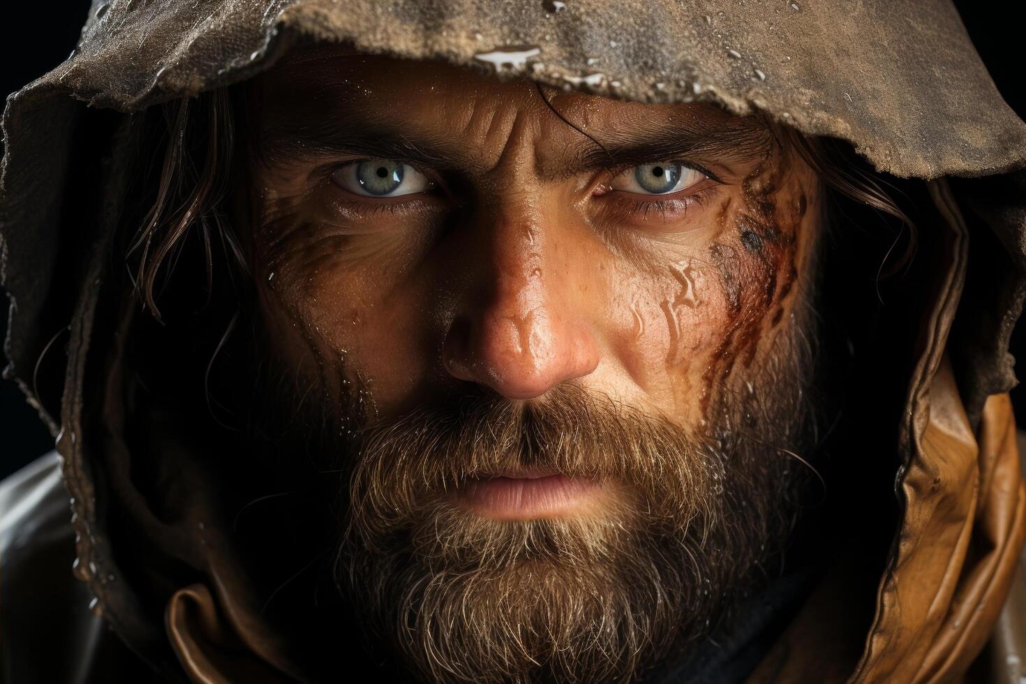 Rugged man with intense gaze photo
