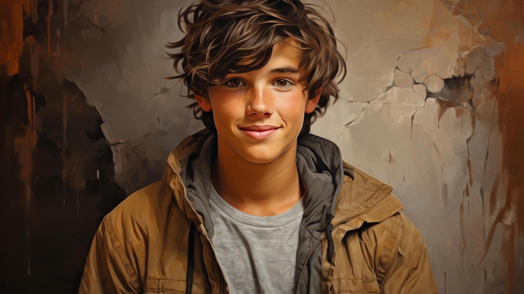 young man with curly hair in casual outfit photo