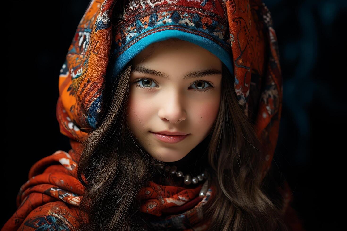 Mysterious woman in vibrant scarf photo