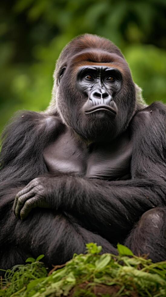 close up portrait of a thoughtful gorilla photo