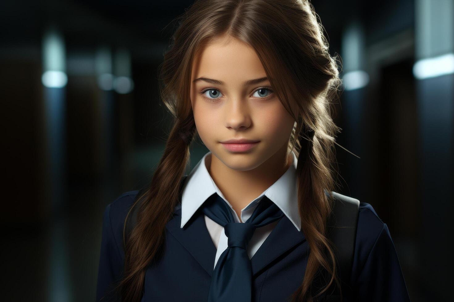 young woman in school uniform with serious expression photo