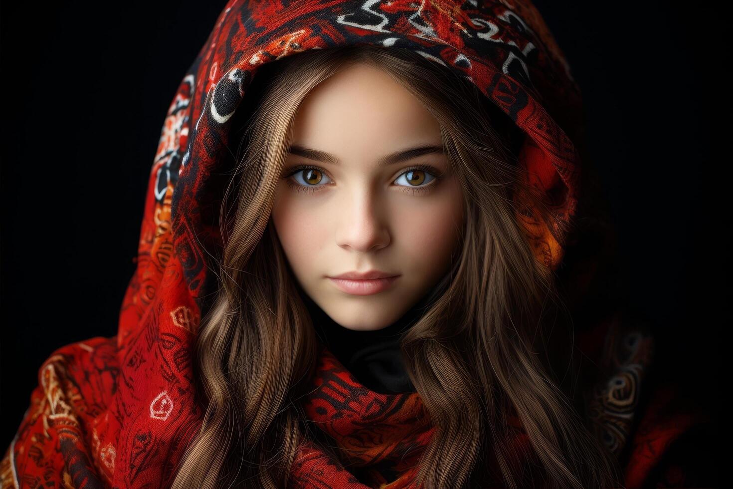 Mysterious woman in red scarf photo