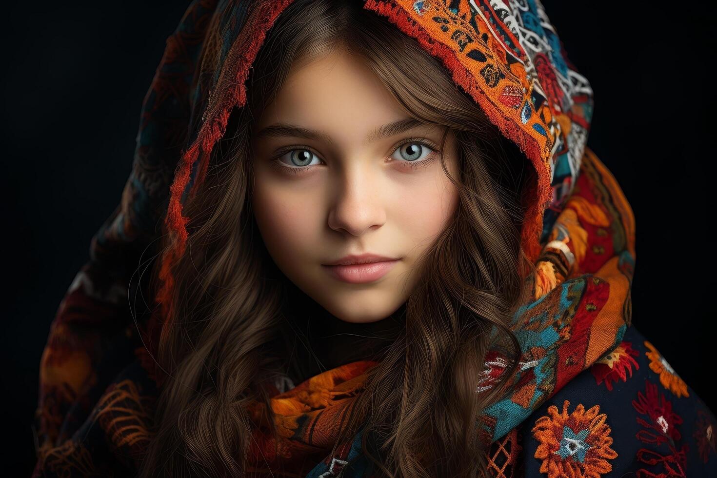 Mysterious woman in colorful scarf photo