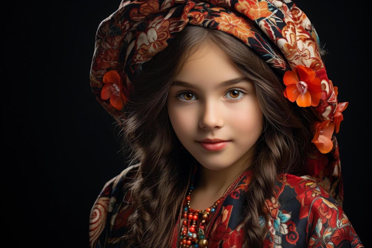 Vibrant young woman in floral headpiece photo