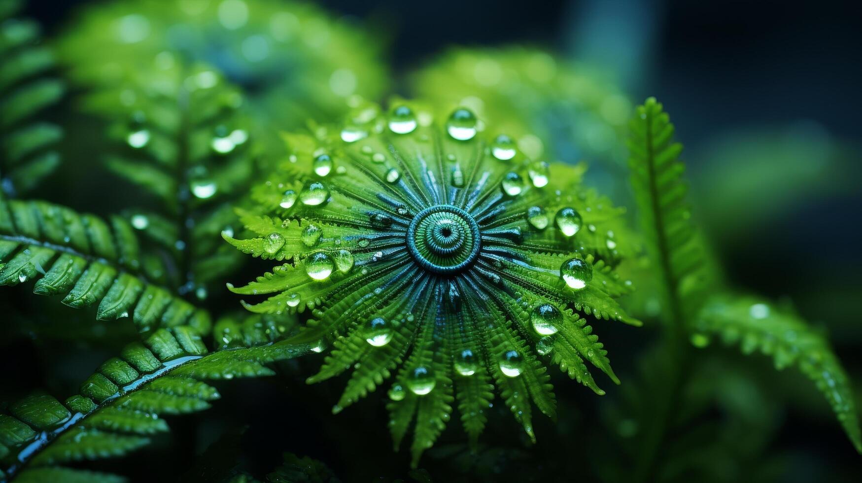 Vibrant green fern with water droplets photo