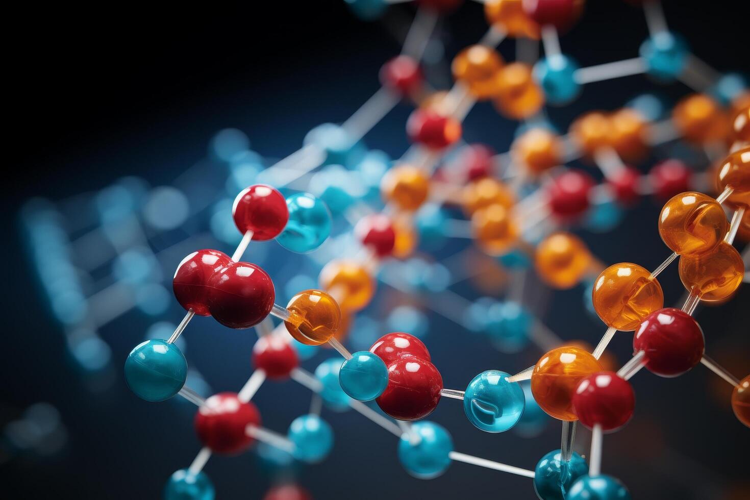 Molecular structure model with colorful atoms photo