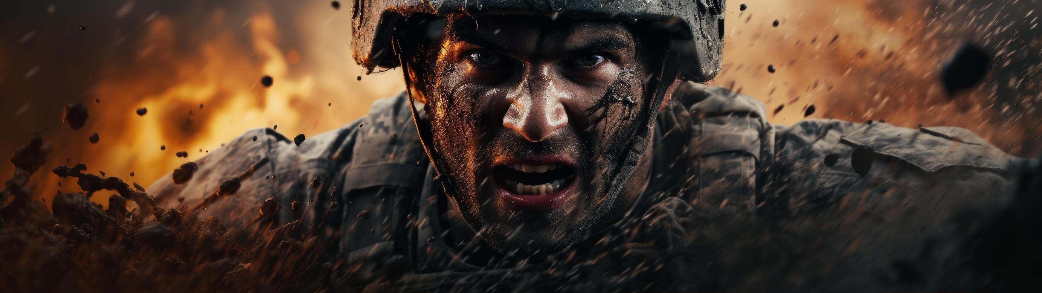 Intense soldier in combat photo