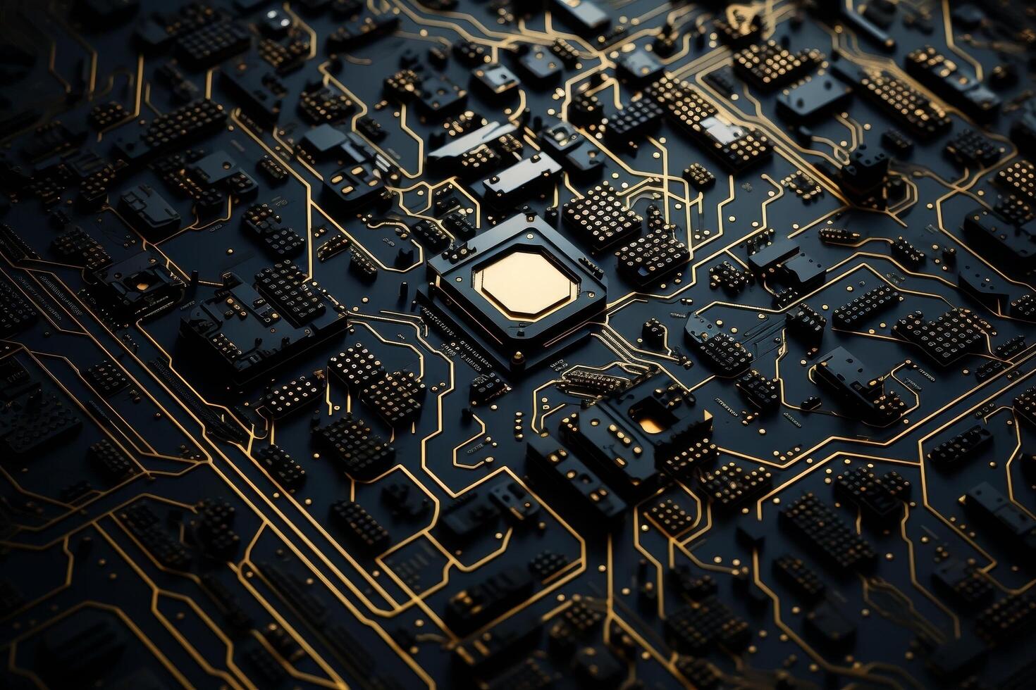 abstract circuit board texture with golden lines photo