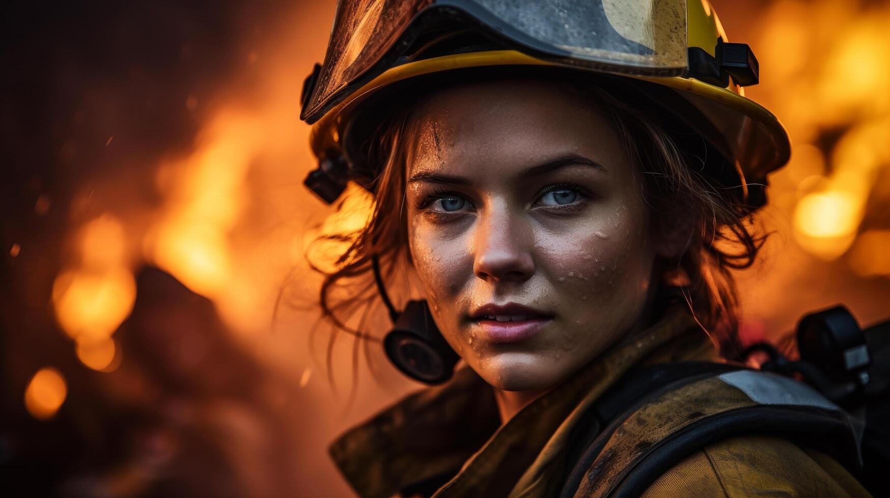 Determined firefighter in action photo