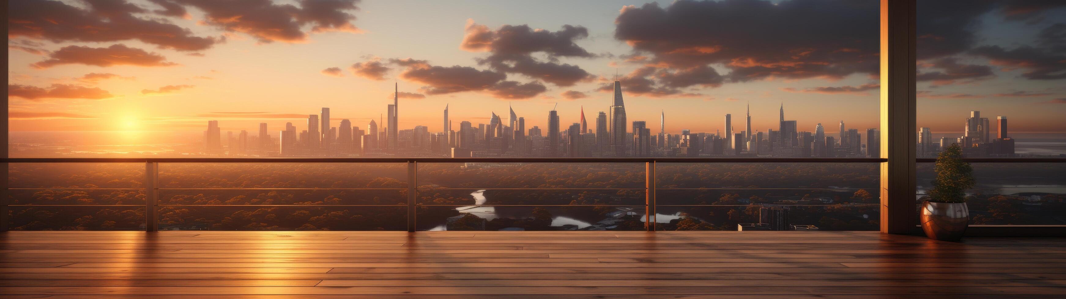 Stunning sunset over modern city skyline photo