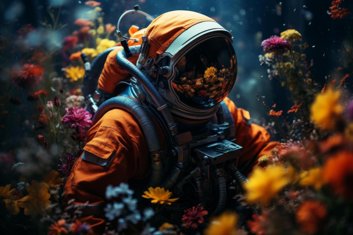 astronaut exploring colorful alien landscape photo