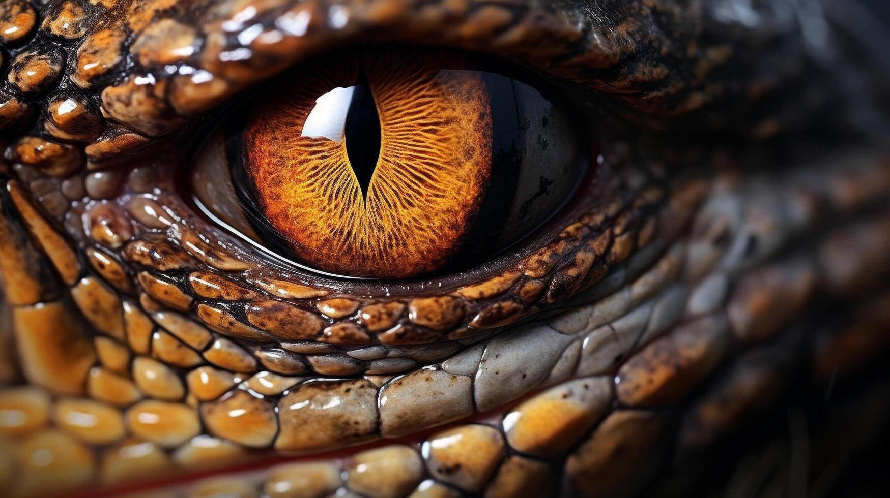 Closeup of a reptiles eye with intricate patterns photo