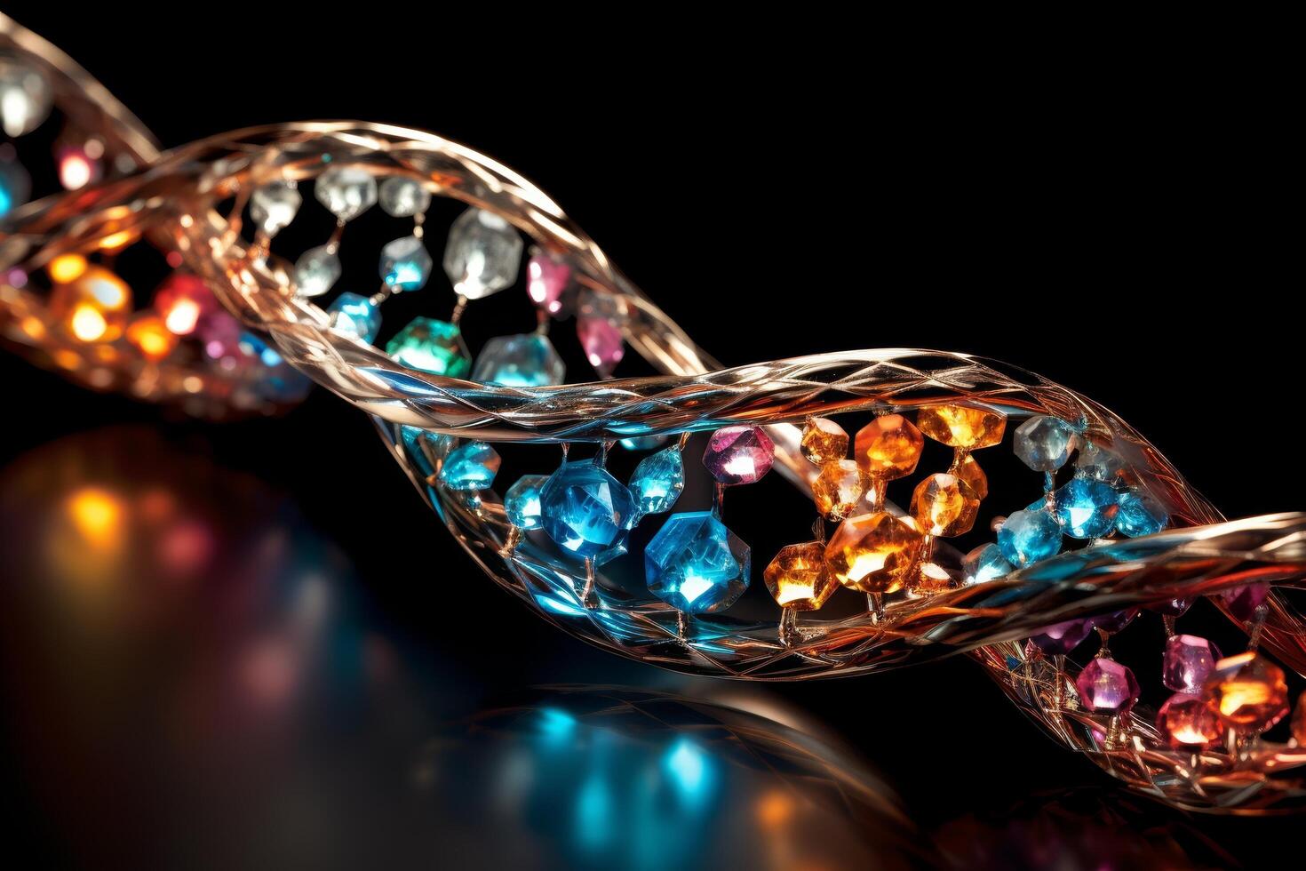 Sparkling gemstones in a twisted glass bowl photo