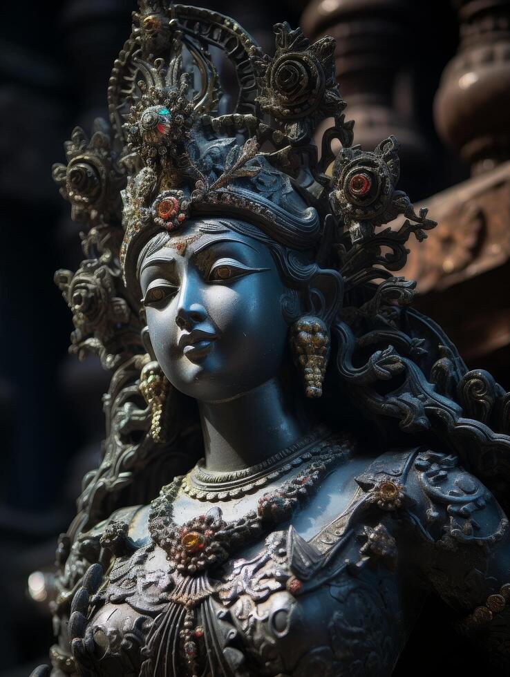 Ornate buddhist deity statue with intricate details photo