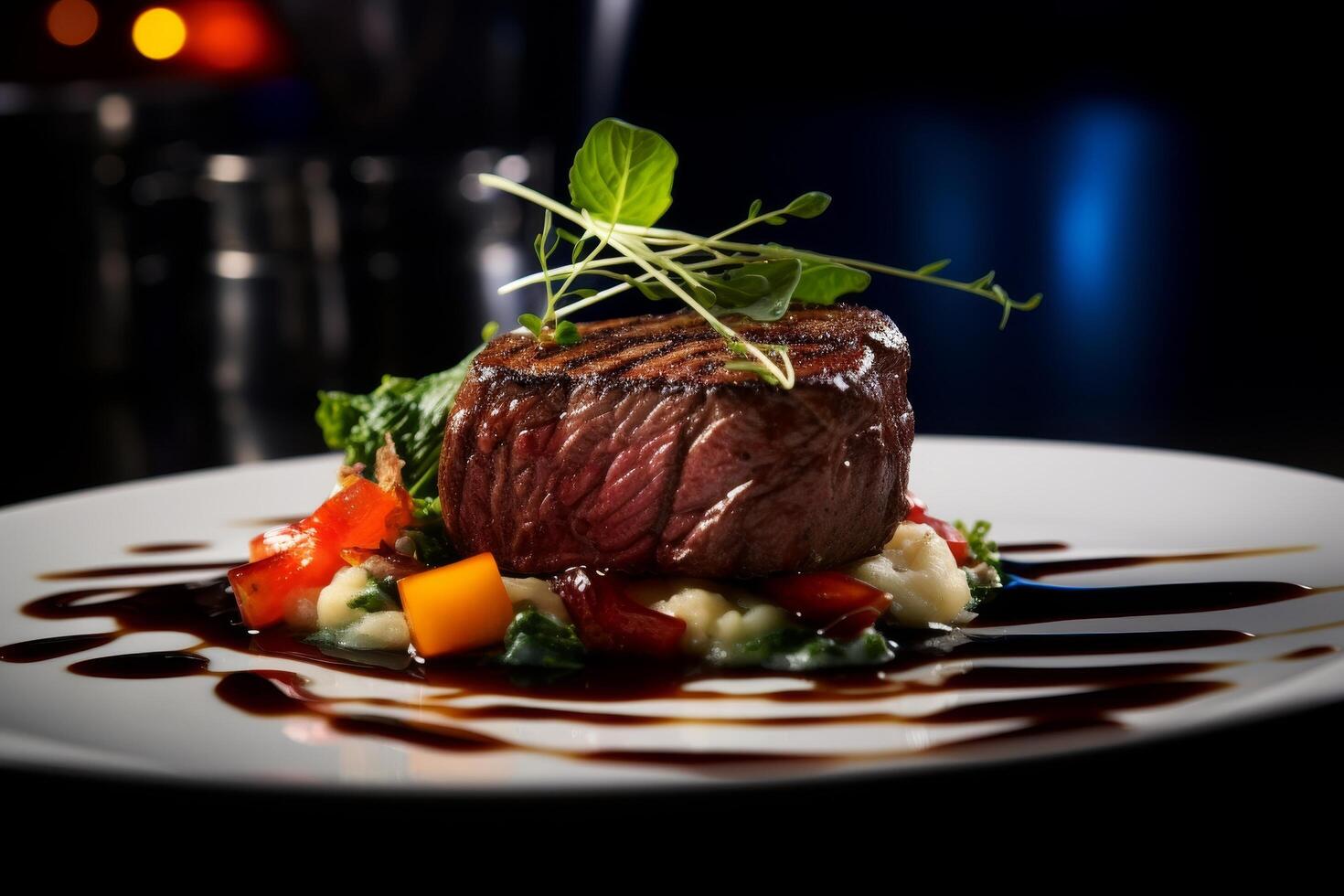 Delicious grilled steak with fresh vegetables photo