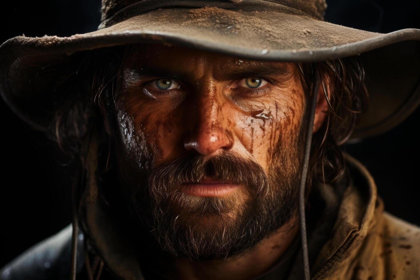 Rugged cowboy with intense gaze photo
